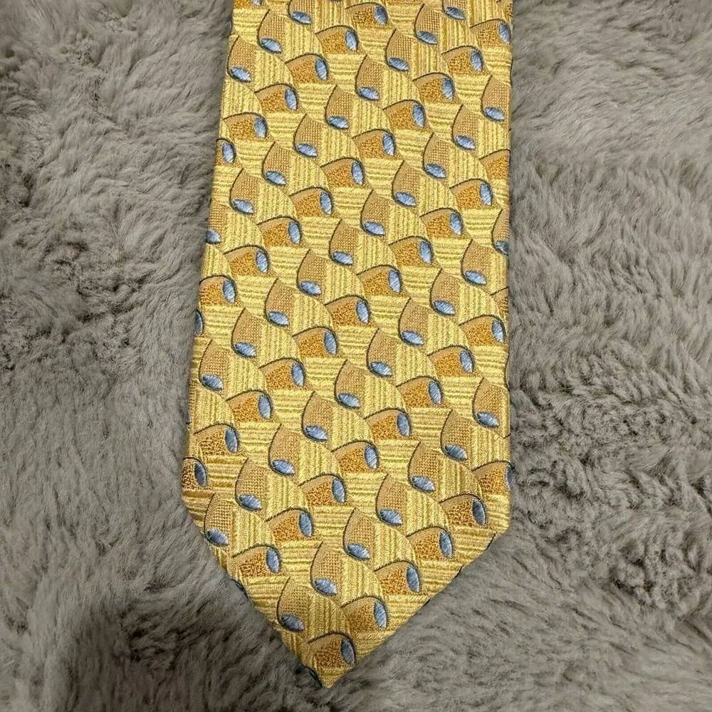 Ermenegildo Zegna 100% Silk Tie Made Italy‎ Gold Pattern Men’s Necktie Designer
